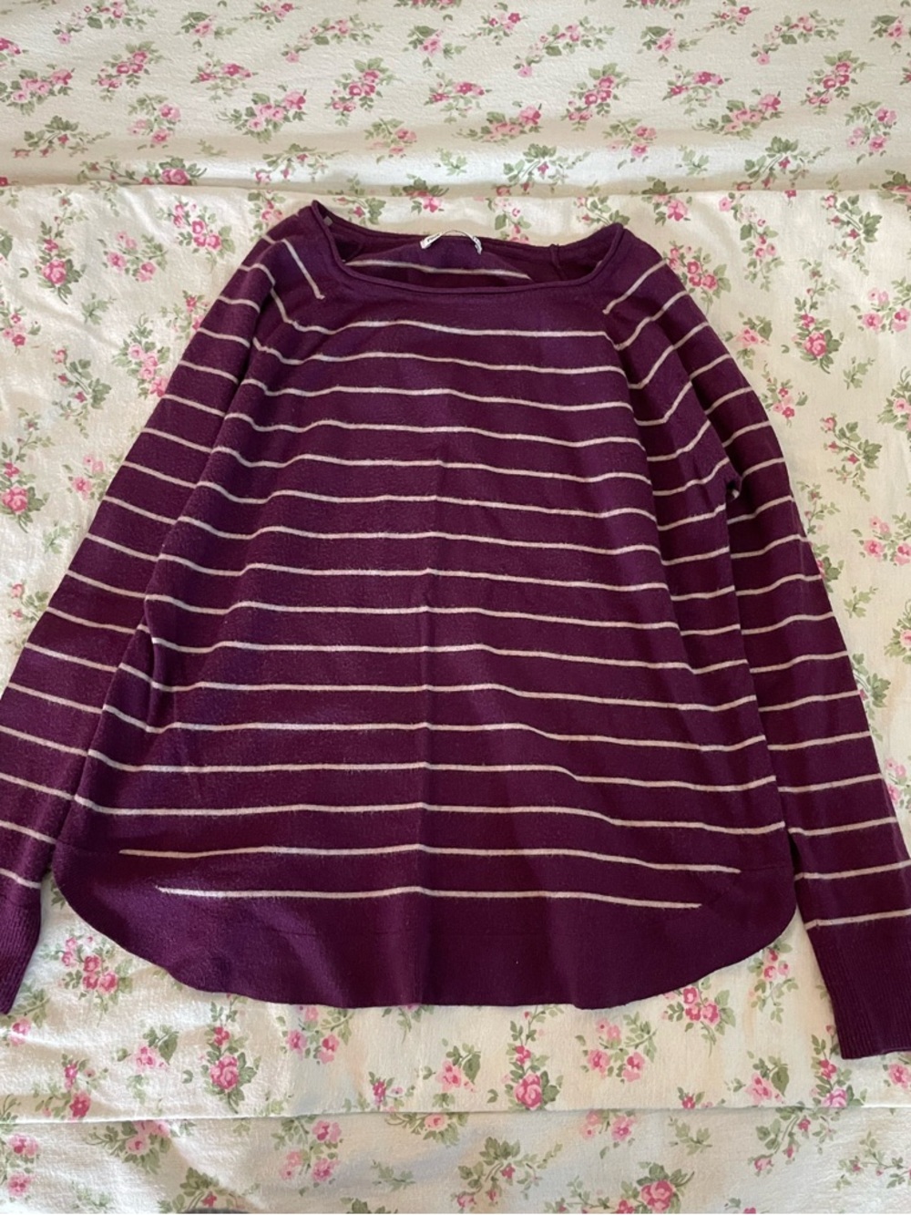 Pink Clover Purple Striped Boatneck Crewneck Sweater
